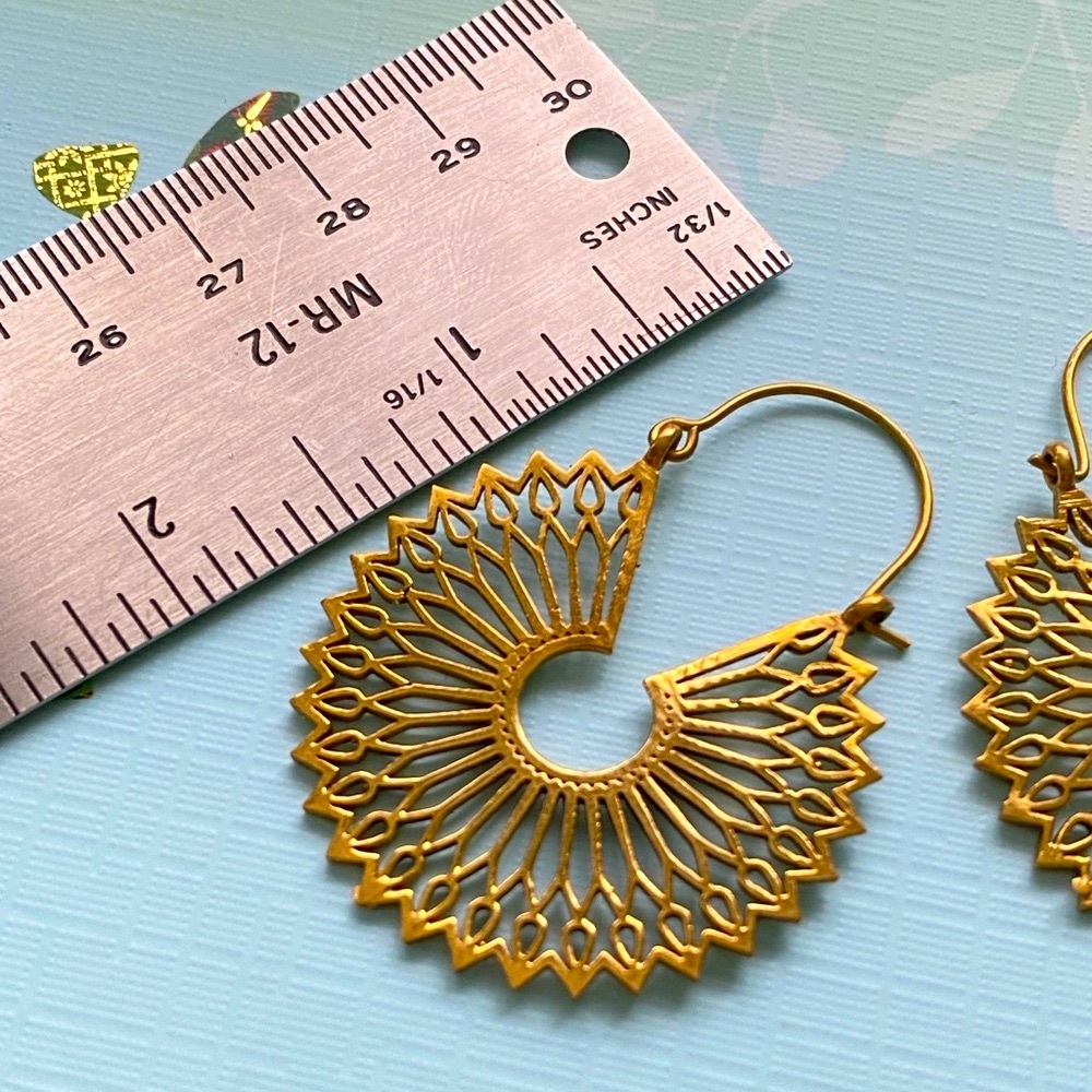 Brass Mandala Earrings Bohemian Gold Hoops